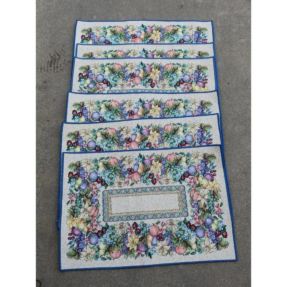 Vintage Floral and Fruits Rectangular Tapestry Placemats Set of 6